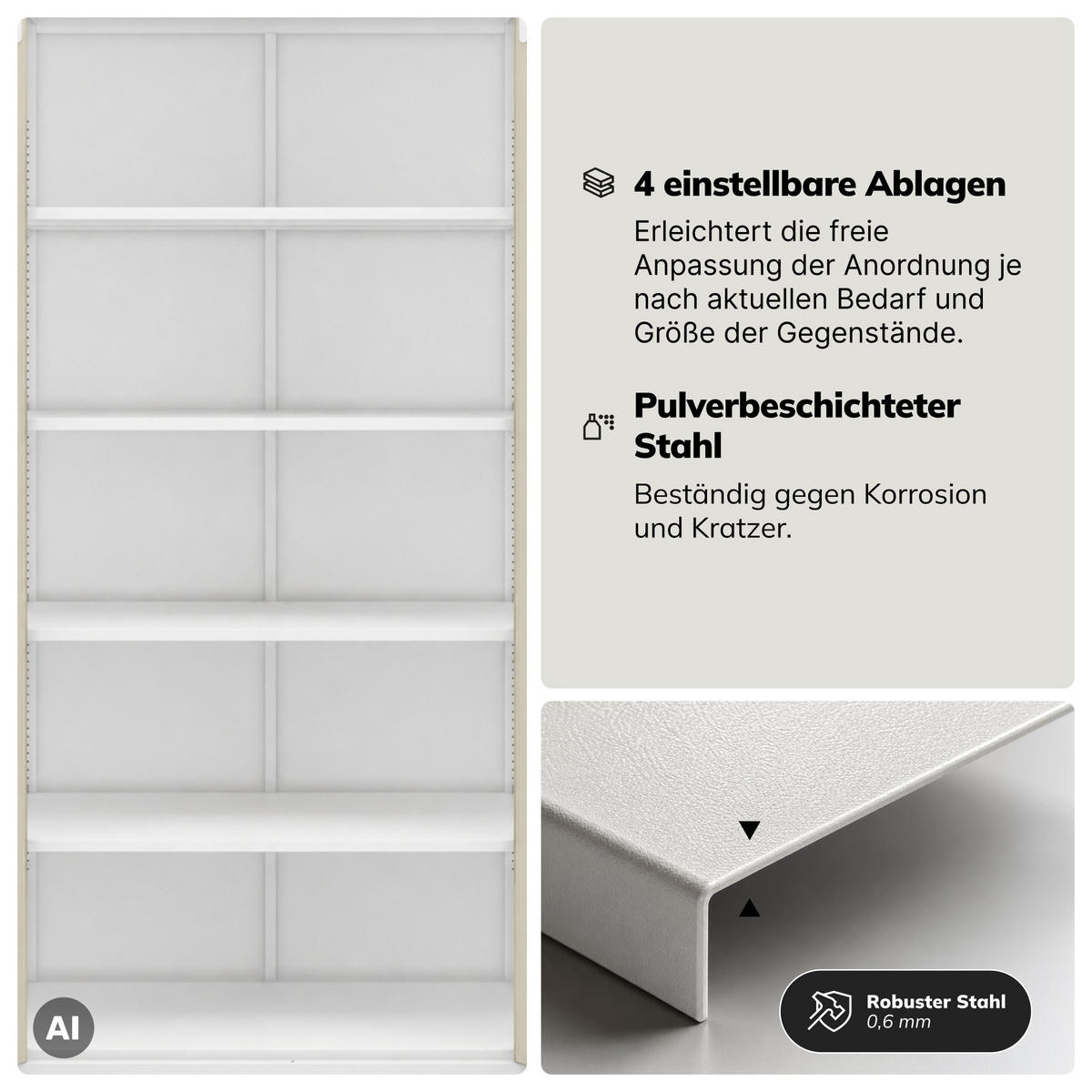 VITRINENSCHRANK Amelia 185x90x40 cm - Weiß/Sonoma Eiche, Metall (90/185/40cm) - Jan Nowak