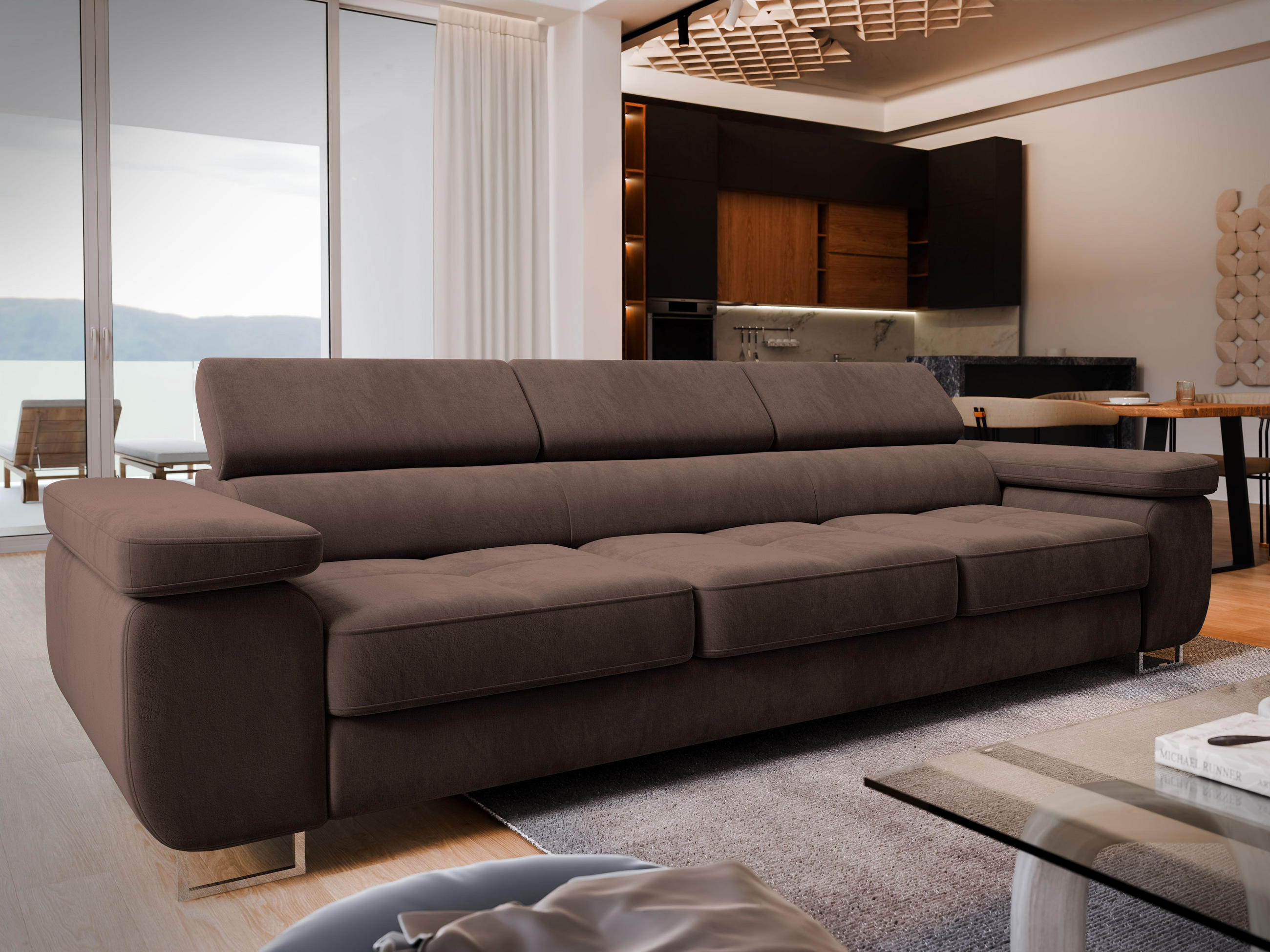 BETTSOFA MOSINE Braun Velours-Stoff mit Schlaffunktion - Braun, Textil (281/87/98cm) - MASSENO