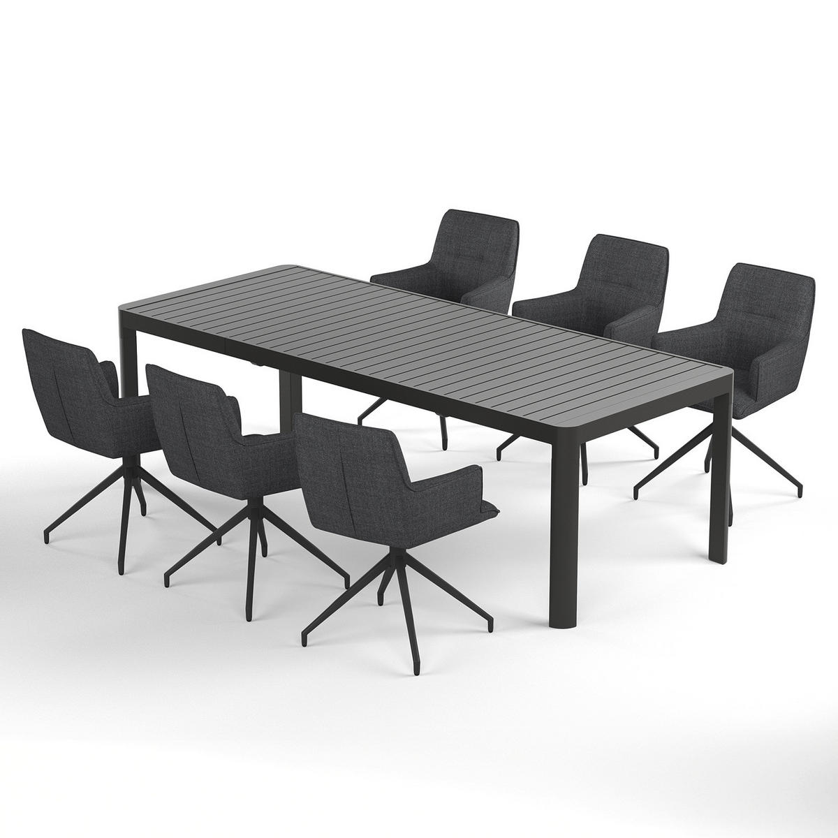 GARTENESSGRUPPE - 7-teilig - Stahl / Polyester - Dunkelbraun, Textil/Metall - home24