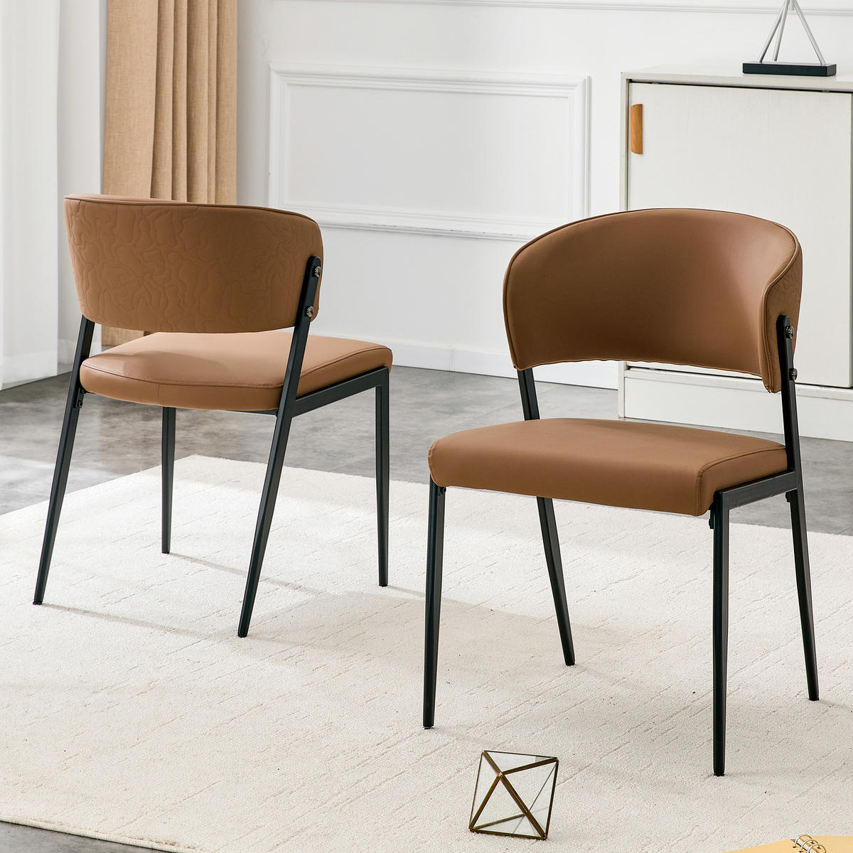 STUHL-SET DE-36686 2 Stück mit Kunstlederbezug und Metallgestell Braun - Braun, Metall (49/78/51cm) - ComfortXL