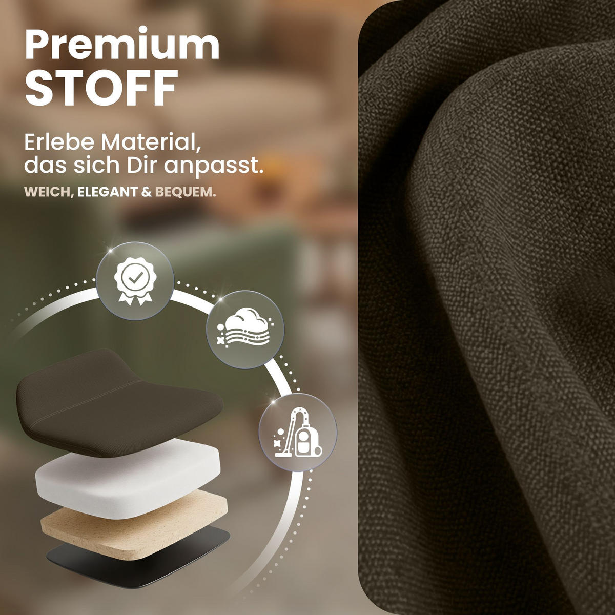 STUHL Stoff Braun - Eukalyptusholzfarben/Braun, Holz/Textil (49/83/50cm) - CLP