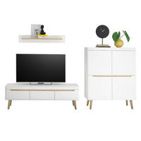 WOHNWAND 3-teilig weiß matt, Eiche, skandinavisch 287 cm, Schrankwand mit Soft-Close - Eichefarben/Weiß, Eichenholz/Holz (287/170/40cm) - Furn.Design