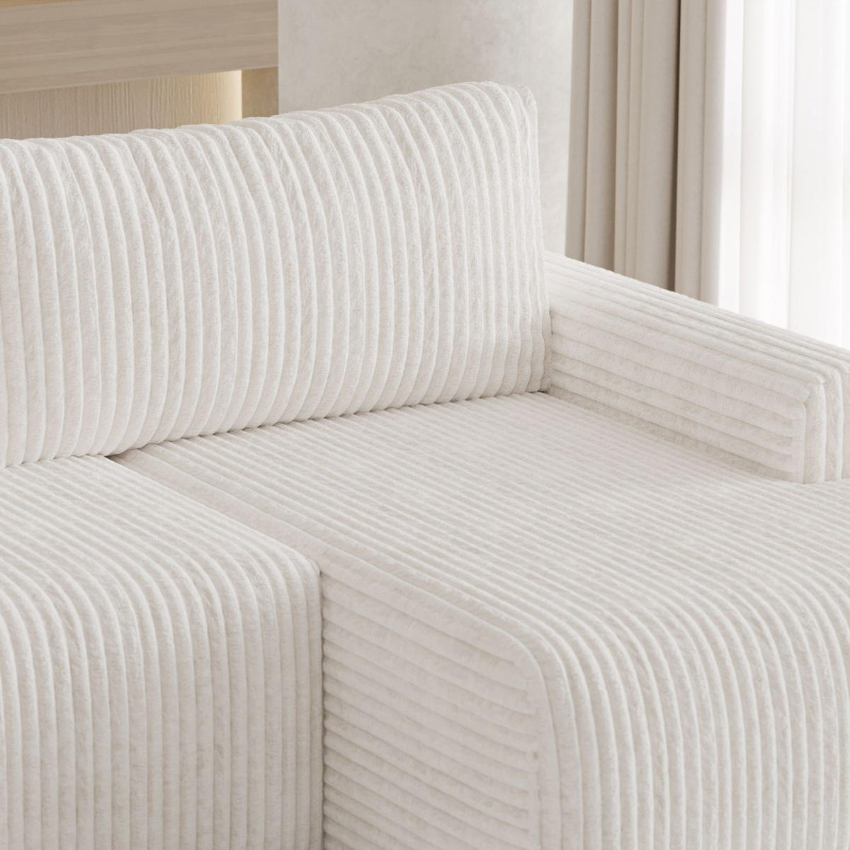 ECKSOFA MILO SMALL mit Schlaffunktion und Bettkasten, Rechts - TILIA 08 - Creme, Holz (240/142cm) - Dekori_Interiors