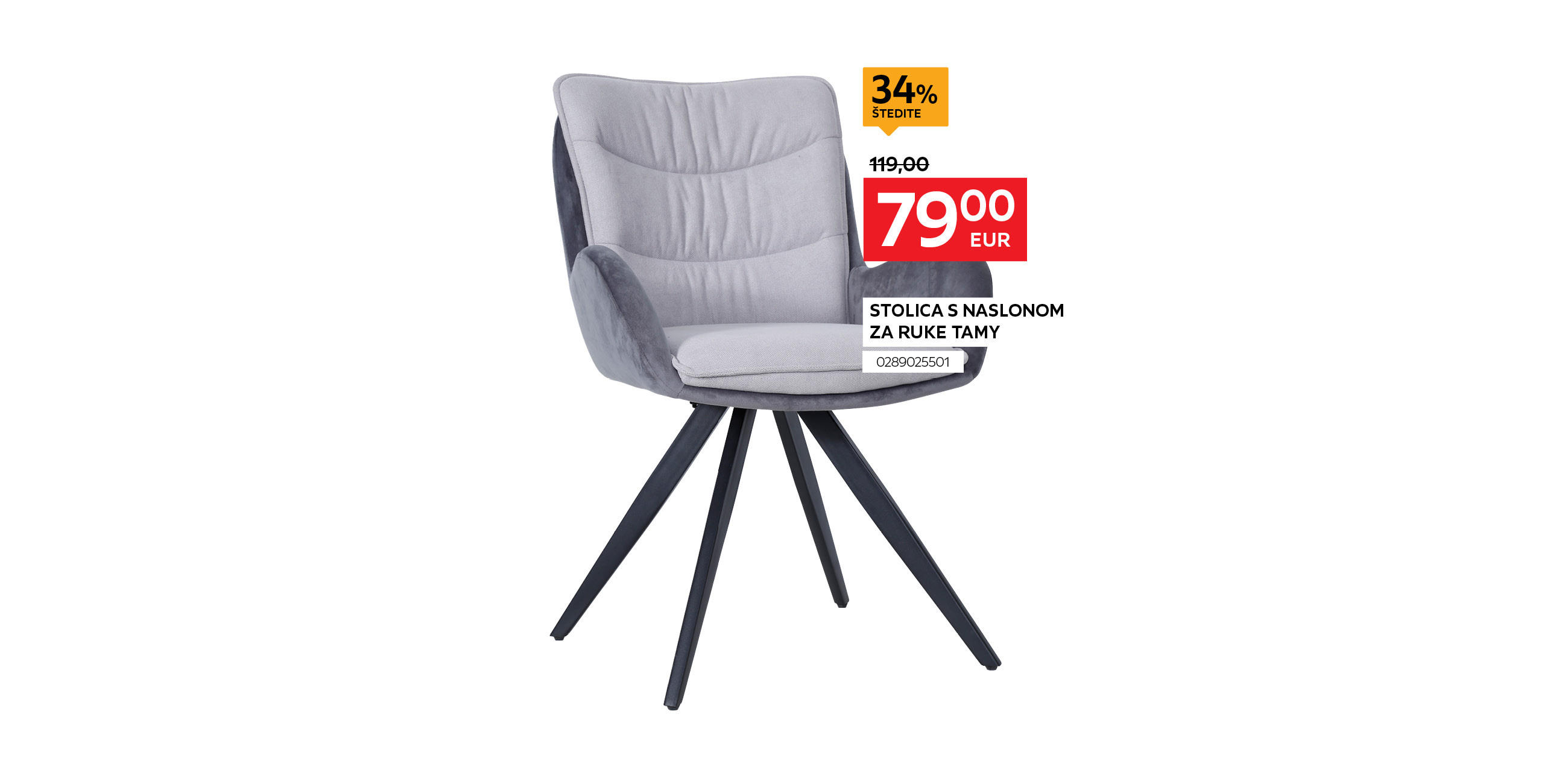 Stolica s naslonom za ruke Tamy 0289025501 umjesto 119,00€ nova cijena 79,00€ štedite 34%