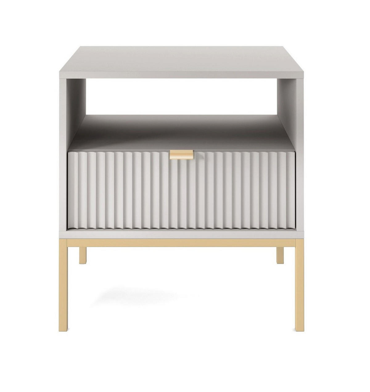 NACHTTISCH 54 cm Galla mit Schublade, Geriffelte Fronten, Grau + Gold - Goldfarben/Grau, Holz (54/56/39cm) - Emporius