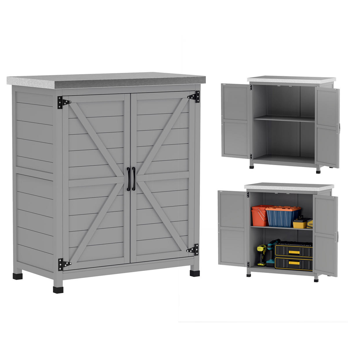 GARTENSCHRANK Holz Grau - Grau, Holz (43/92/79cm) - Outsunny