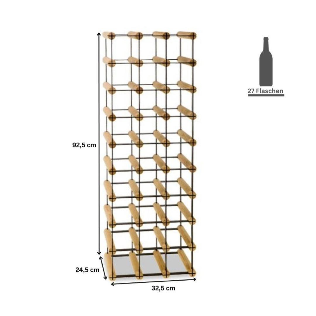 WEINREGAL Vinotega Mod Metal 92,5x32,5x24,5 cm 3x9 Flaschen Massives Kiefernholz Braun Geölt - Braun, Holz (32.5/92.5/24.5cm) - PROREGAL