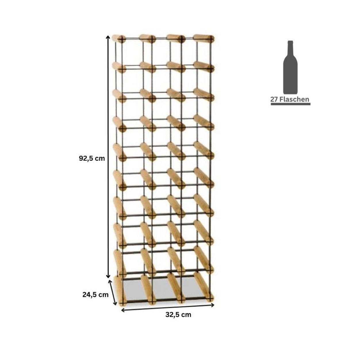 WEINREGAL Vinotega Mod Metal 92,5x32,5x24,5 cm 3x9 Flaschen Massives Kiefernholz Braun Geölt - Braun, Holz (32.5/92.5/24.5cm) - PROREGAL