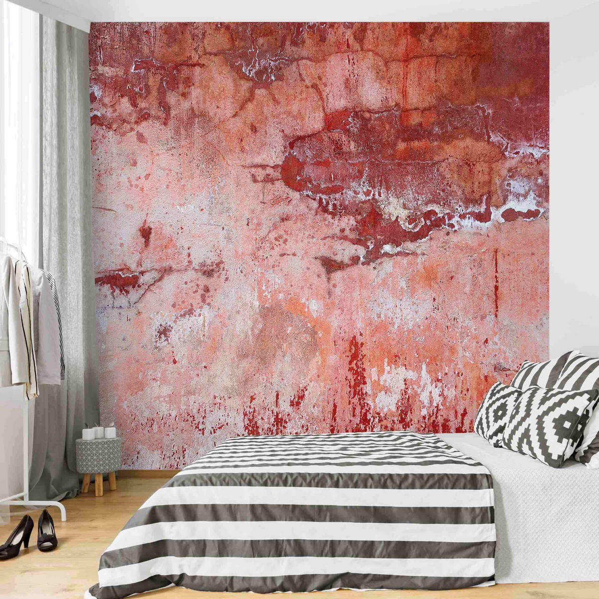 FOTOTAPETE Grunge Betonwand Rot 240/240 cm - Rot, Papier (240/240cm) - Bilderwelten