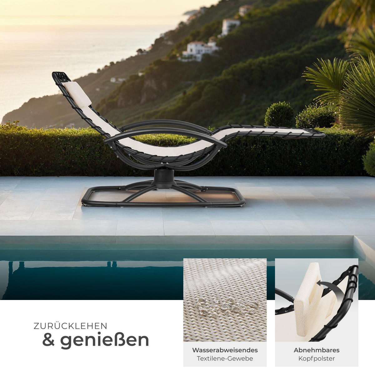 GARTENLIEGE Toulon,abnehmbares Kopfpolster,beige - Beige, Textil (77/83/170cm) - tectake