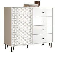 KOMMODE weiß Hochglanz 110 x 96 cm, Sideboard mit 3D-Struktur - Weiß Hochglanz/Schwarz, Holzwerkstoff/Kunststoff (110/96/40cm) - Inn.Furn