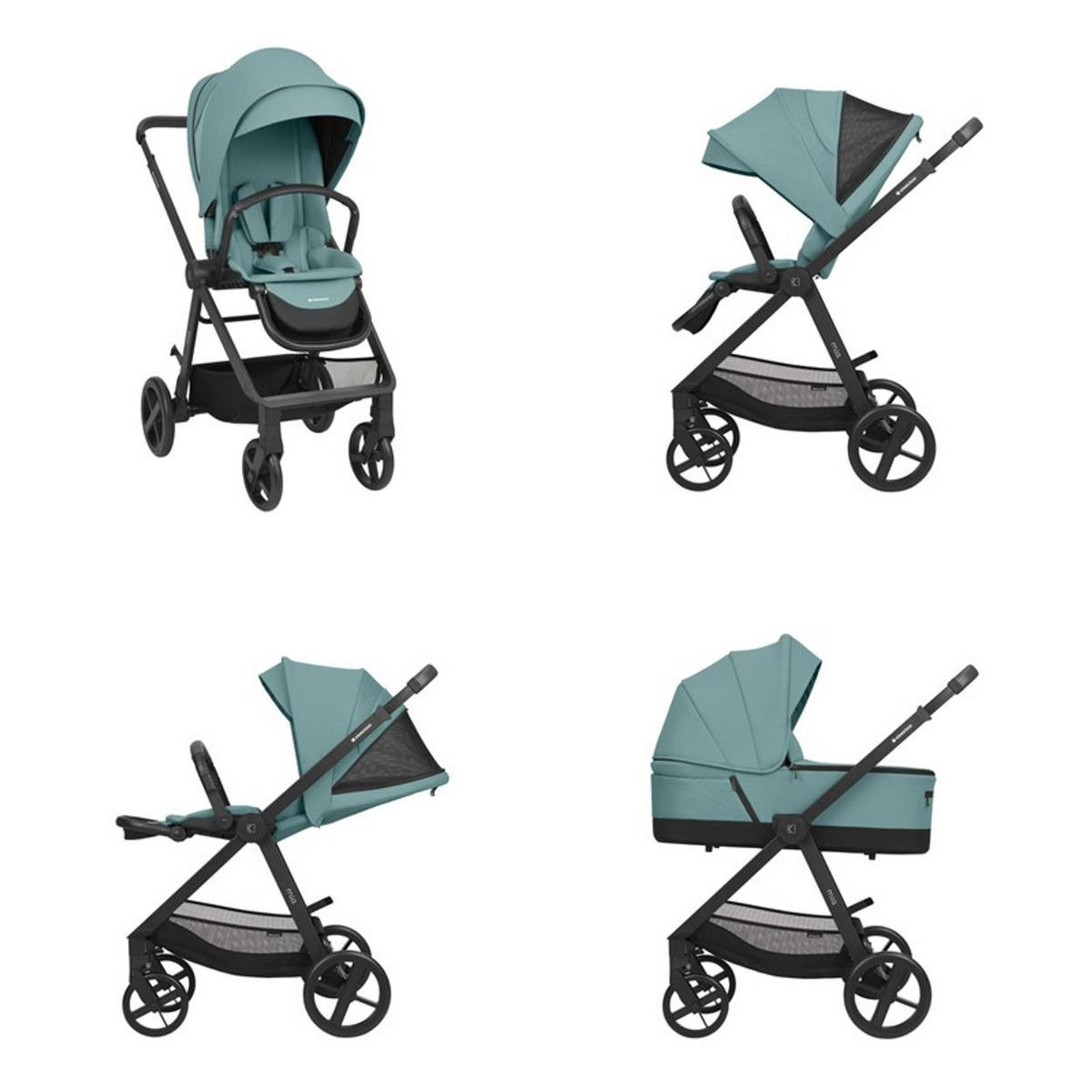 KOMBIKINDERWAGEN Mia 3 in 1 grün Babywanne Babyschale Wickeltasche Matratze - Grün, Metall (72/53/99cm) - Kikka boo