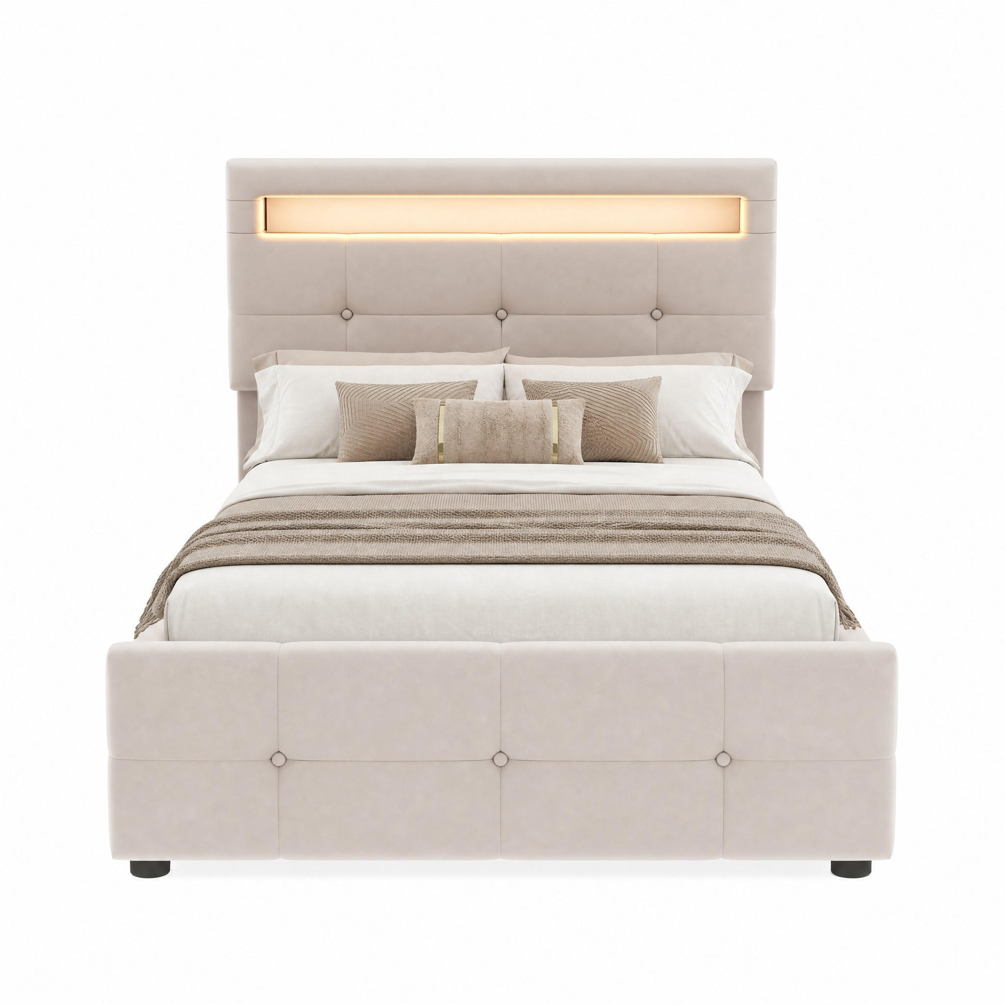 POLSTERBETT mit LED und Stauraum 90x200 cm Samt Beige - Beige, Metall (90/200cm) - Meubliv