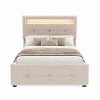 POLSTERBETT mit LED und Stauraum 90x200 cm Samt Beige - Beige, Metall (90/200cm) - Meubliv