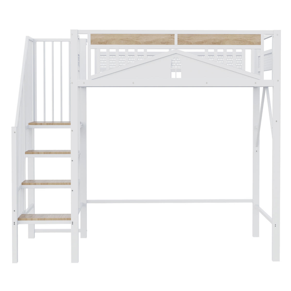HOCHBETT 90/200 cm mit Sicherheitsleiter, Stauraum und Fenster-Schutzgitter, Weiß - Weiß, Metall (90/200cm) - Redom