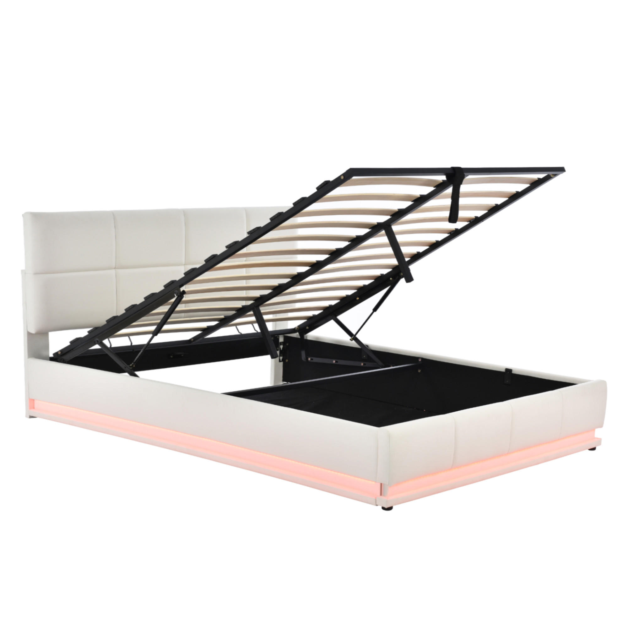 POLSTERBETT 160/200 cm Weiß mit LED und hydraulischem Stauraum (ohne Matratze) - Weiß, Textil (160/200cm) - Oxeza
