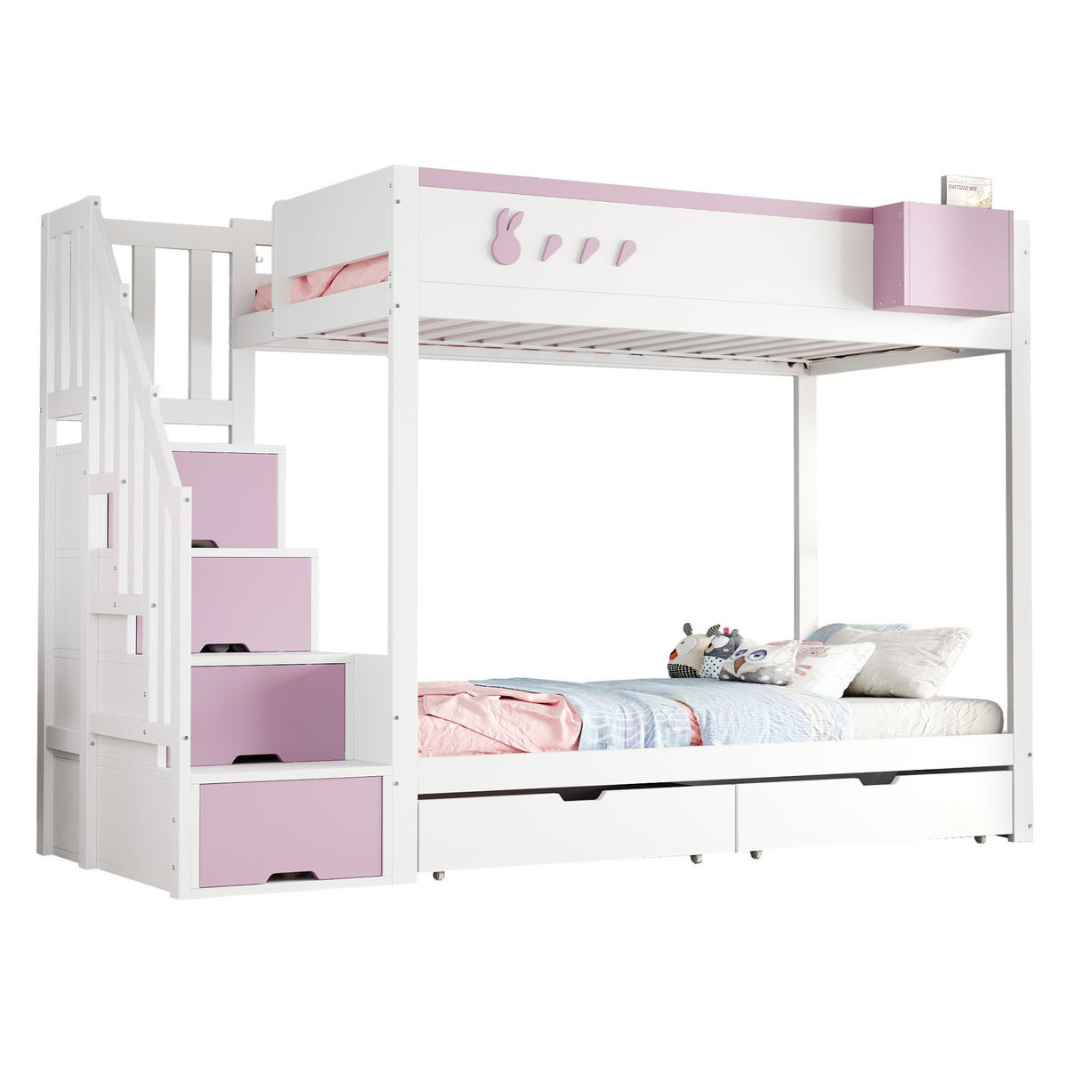 ETAGENBETT 90/200 cm in Weiß/Rosa mit Stauraum und abnehmbarem Regal - Weiß, Holz (90/200cm) - BEAOK