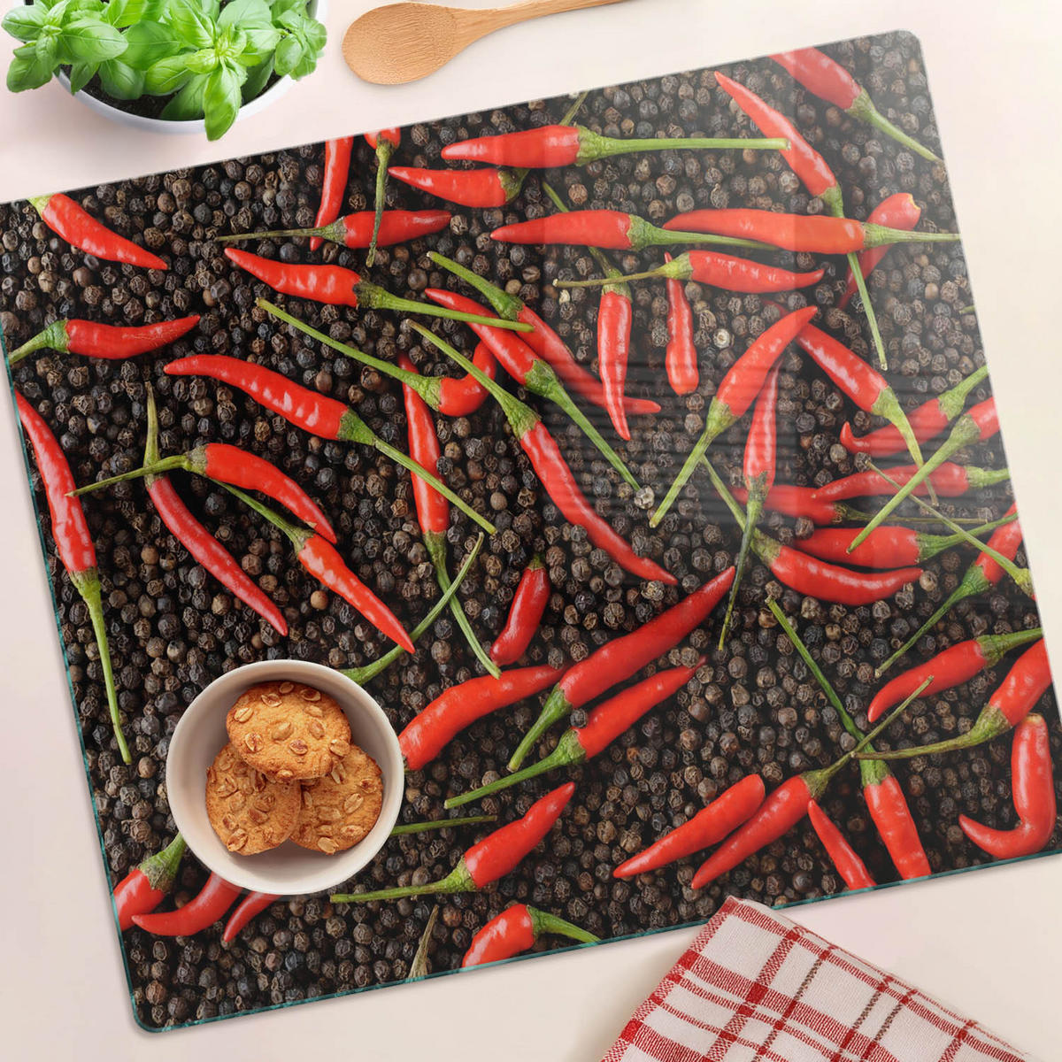 GLASPLATTE 60x52 cm Chilischoten - Rot, Glas (60/0.4/52cm) - TULUP