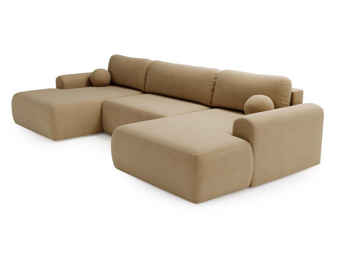 WOHNLANDSCHAFT Aurora Beige, mit Schlaffunktion in Lambi Stoff - Beige, Holzwerkstoff/Textil (344/92/177cm) - Bettso