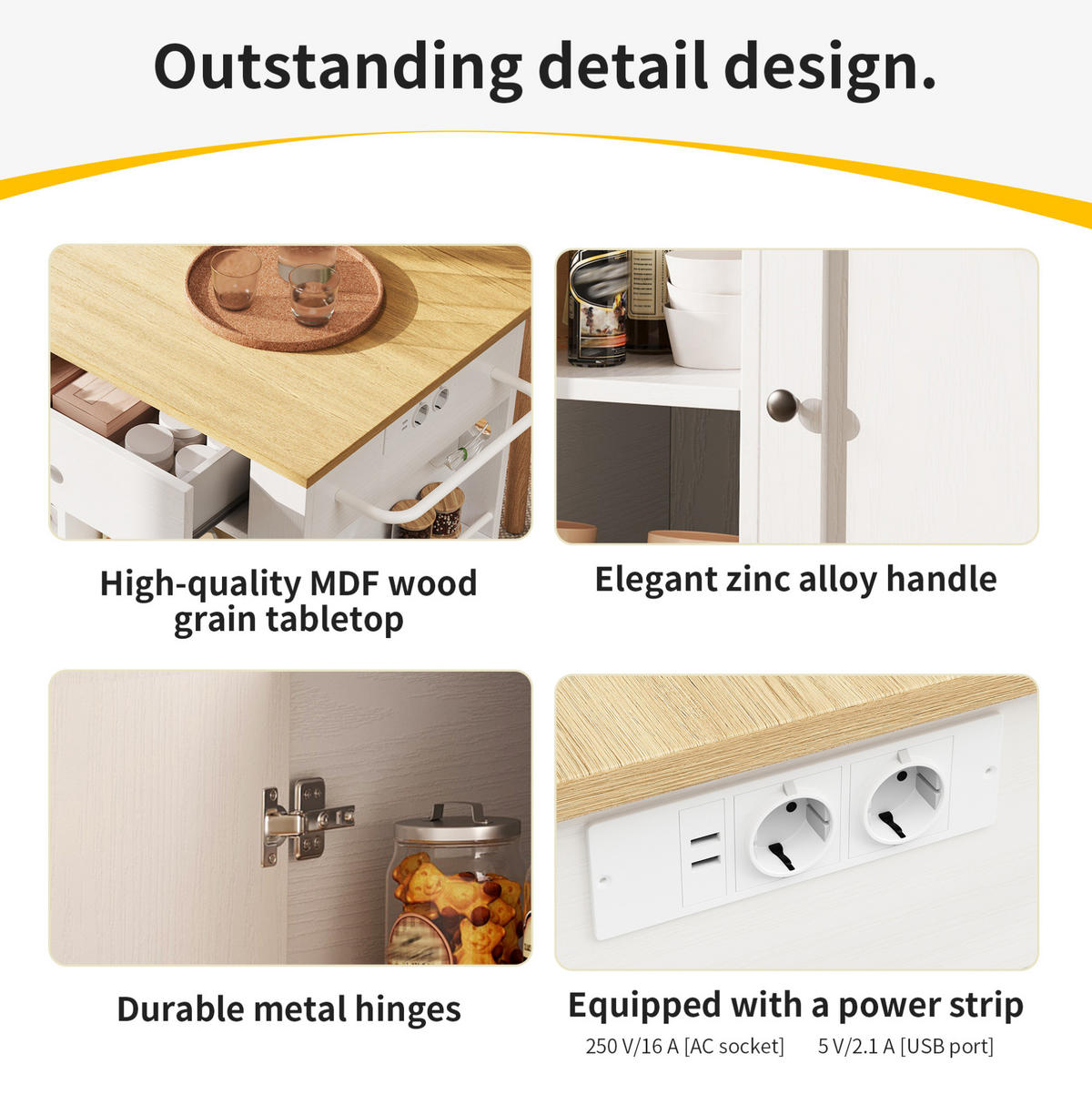 KÜCHENINSEL 151,5/84,7/91,7 cm Weiß/Natur aus MDF und Metall mit klappbarer Seite - Weiß, Holzwerkstoff (59.7/91.7/151.5cm) - OKMYHOME