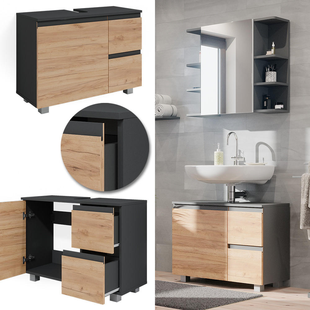 WASCHBECKENUNTERSCHRANK J-Shape Sonoma 80 x 60.8 cm - Sonoma Eiche, Holzwerkstoff (80/60.8/33cm) - Vicco