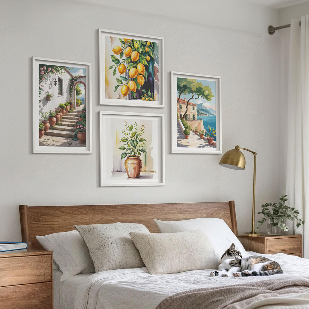 WANDBILDER 4er-Set - 50x50 cm & 40x60 cm Weißer Rahmen - Zitronenblüten am Meer - Weiß, Kunststoff (50/50cm) - ArtPrintCave