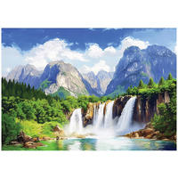 FOTOTAPETE 3D Effekt Wasserfall Berge Natur Tapete Wohnzimmer 350x250 - Multicolor, Papier (350/250cm) - Wallarena