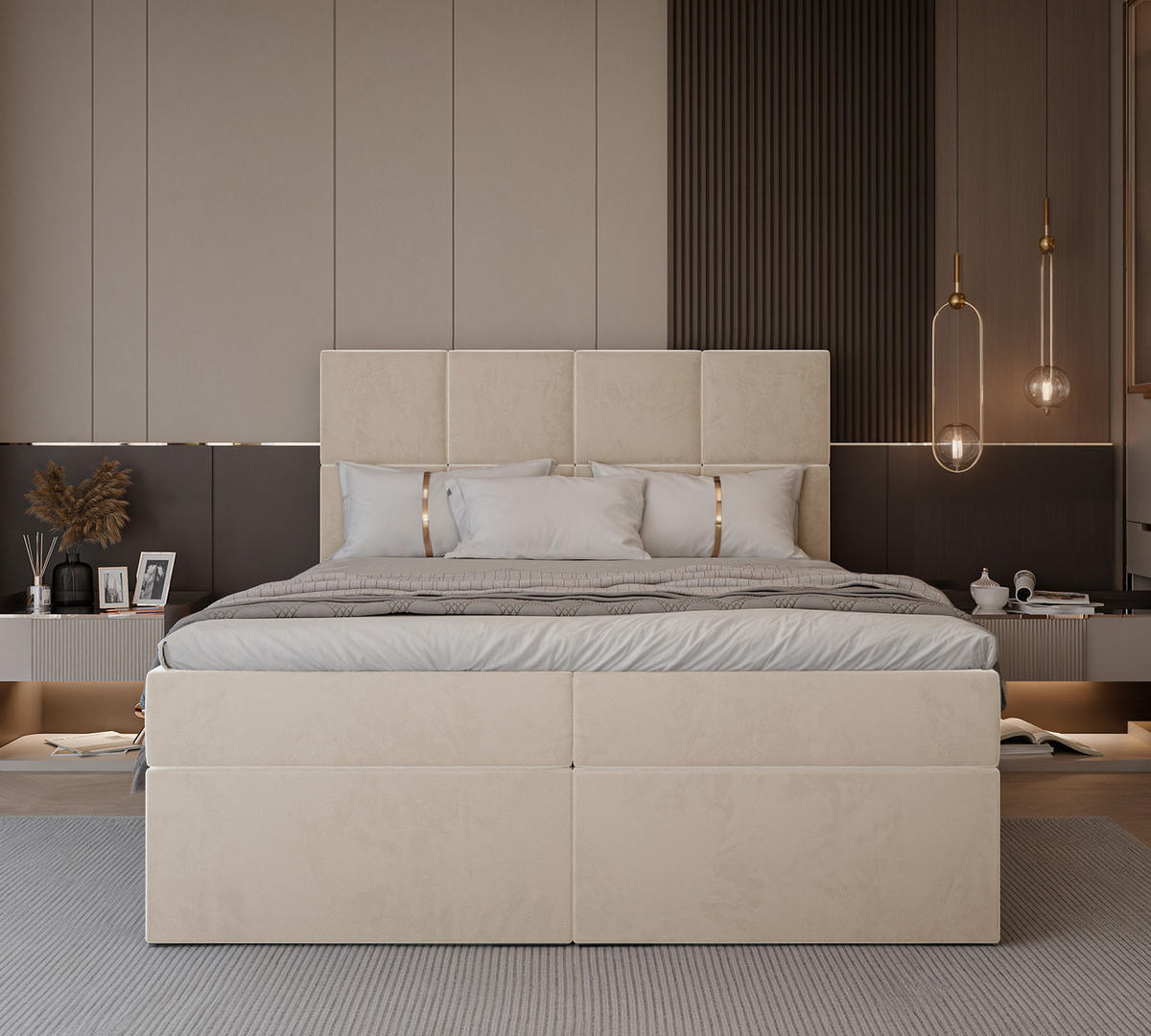 BOXBETT MAGNUS 160/200 cm mit Matratze und Topper, Hellbeige - Beige, Textil (160/200cm) - Idohome