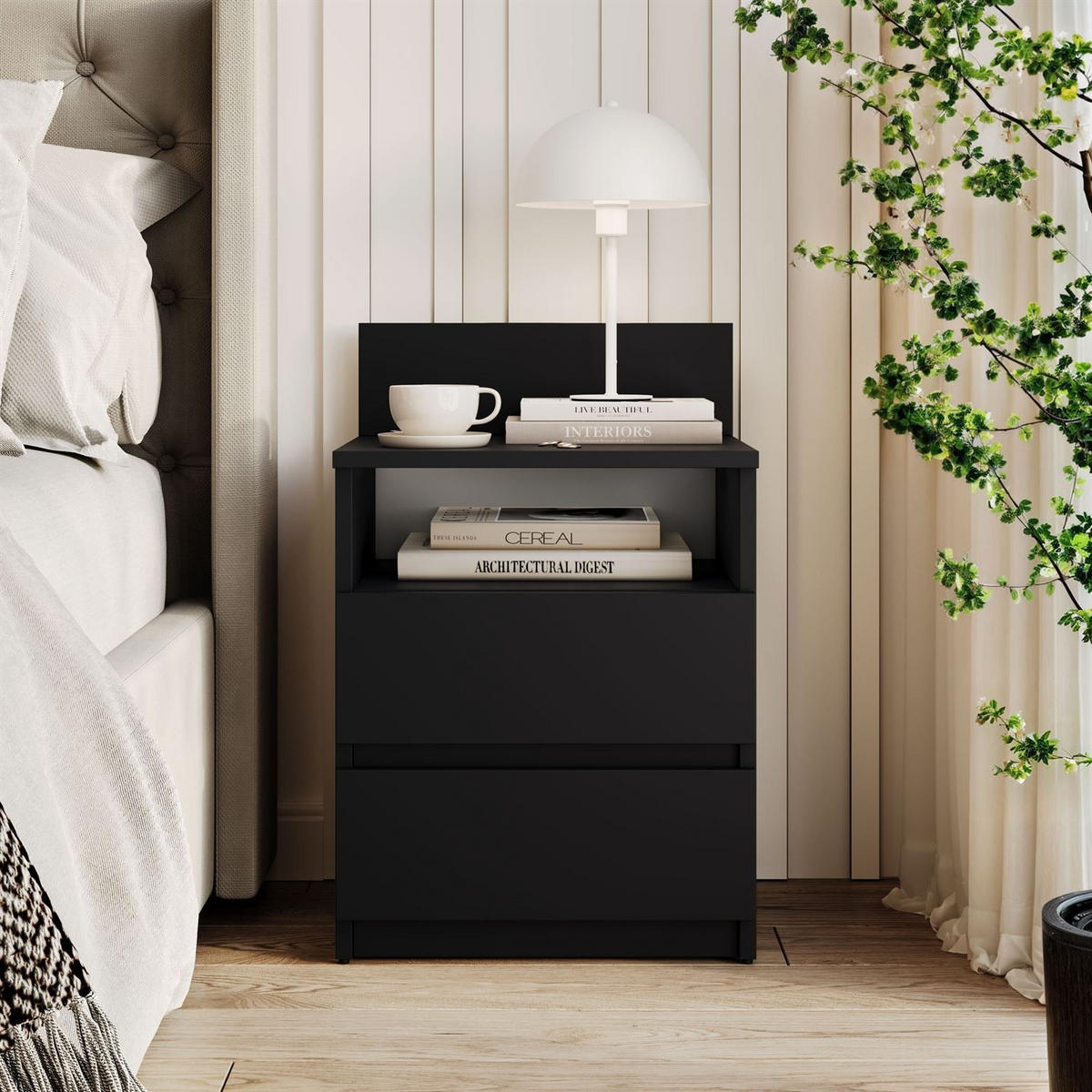 Nachttisch HANA M1 Schwarz matt - Schwarz, Holzwerkstoff (40/59/32cm) - Lookway