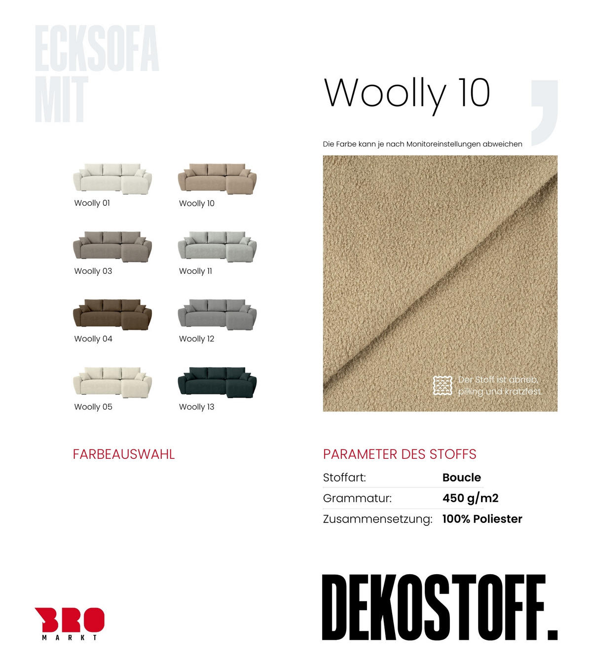 ECKSOFA Rotterdam mit Schlaffunktion Beige Bouclé - Creme, Textil (238/141cm) - Bromarkt