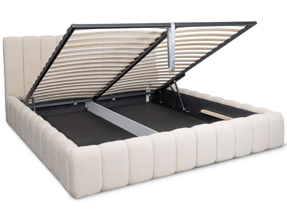 POLSTERBETT Corto Beige 180/200 cm Struktur Stoff mit Bettkasten und Matratze - Beige, Textil/Metall (180/200cm) - wonello
