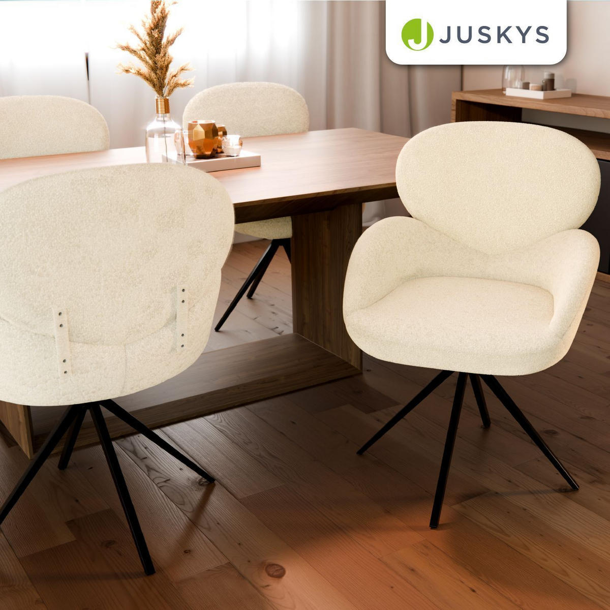 DREHSTUHL Albano Bouclé Creme (2er-Set) - Creme, Textil (59/90/65cm) - Juskys