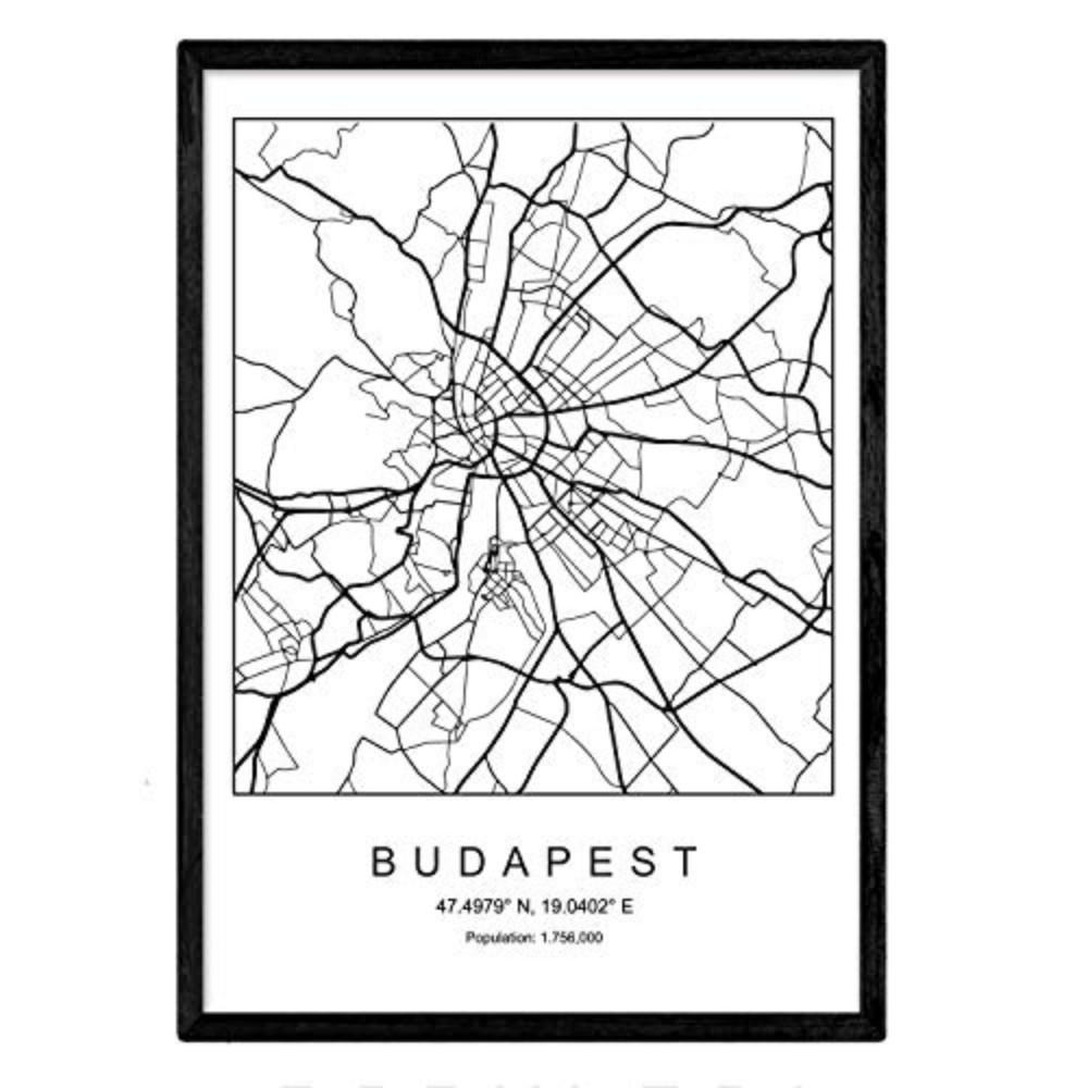 POSTER Budapest Stadtkarte – Nordisch A4 Rahmenlos - Klar, Papier (29.7/5/21cm) - Nacnic