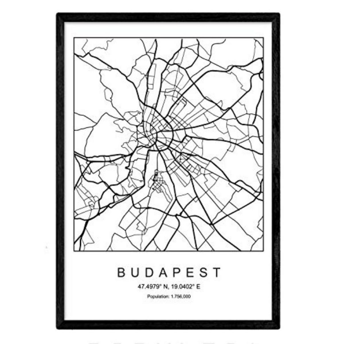 POSTER Budapest Stadtkarte – Nordisch A4 Rahmenlos - Klar, Papier (29.7/5/21cm) - Nacnic