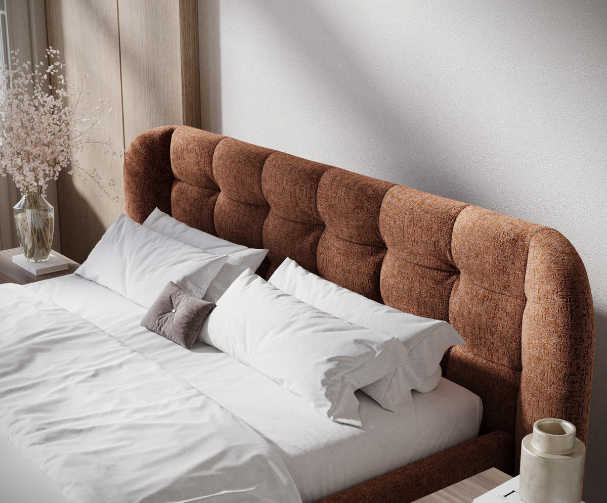 POLSTERBETT Nuno Dunkelorange 120/200 cm im Chenille-Stoff - Dunkelorange/Schwarz, Holz/Holzwerkstoff (120/200cm) - Maison de Reve