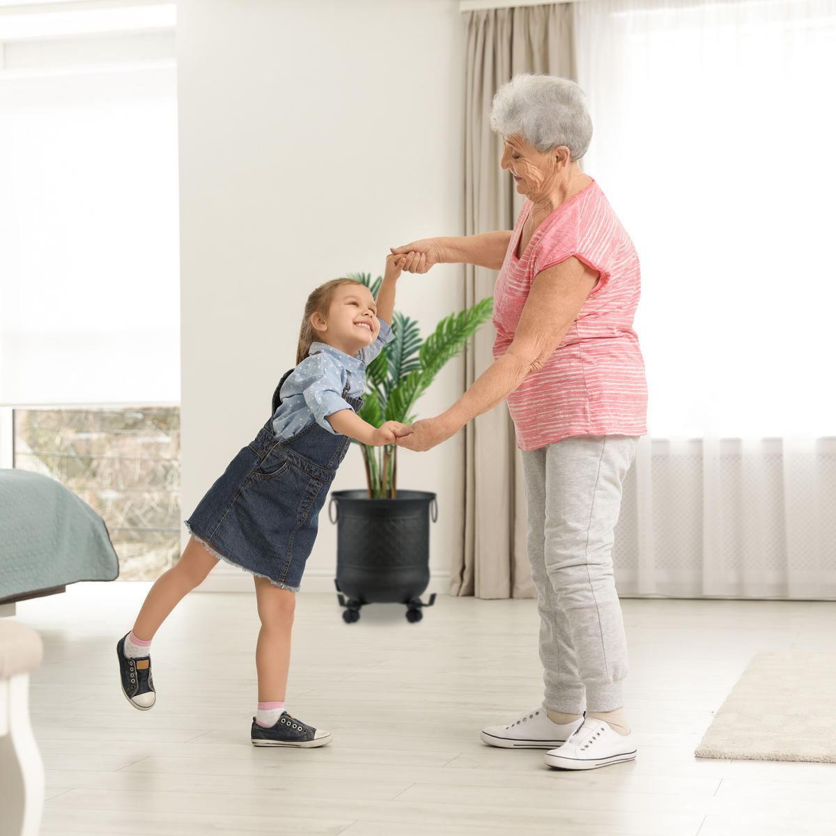 2XPFLANZENROLLER - Schwarz, Kunststoff/Metall (46.5/10.5/46.5cm) - Relaxdays