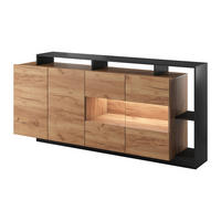 SIDEBOARD mit 4 Türen & 4 Ablagefächern - Mit LED-Beleuchtung - Holzfarben hell & Anthrazit - IDESIA - Anthrazit, Holz (200/92.8/43.6cm) - Vente-Unique