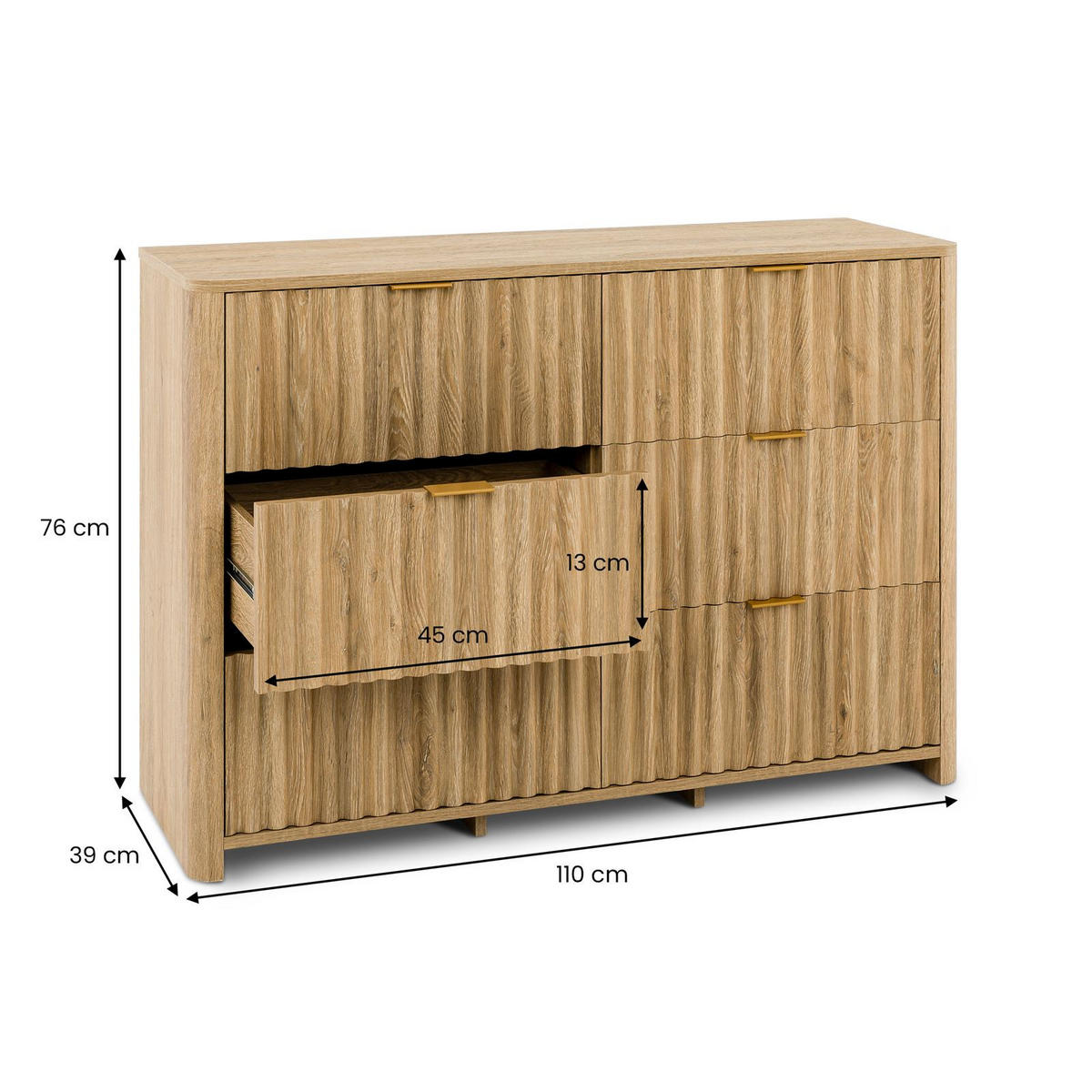 KOMMODE ELLA Eiche - Eichefarben, Holzwerkstoff (110/77/39cm) - IDIMEX