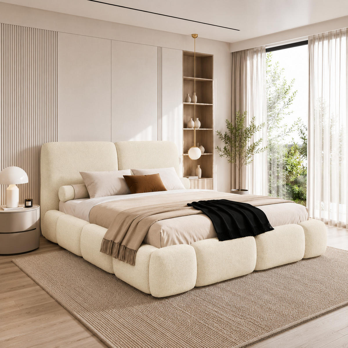 POLSTERBETT ARDELLO mit Beinen mit Bettkasten,Bett 140x200,Doppelbett,Lattenrost,Boxspringbett-Optik,ohne Matratze,Schlafzimmer-Grau - Creme, Holz (180/200cm) - Furnistar