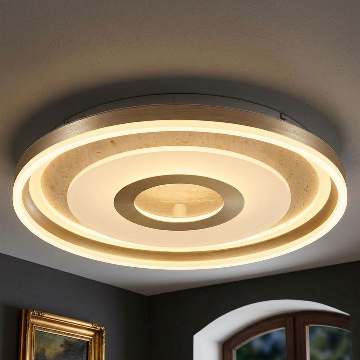 DECKENLEUCHTE CARDENAS, LED, Travertin - Champagner, Glas (50/50/7.5cm) - Globo Lighting