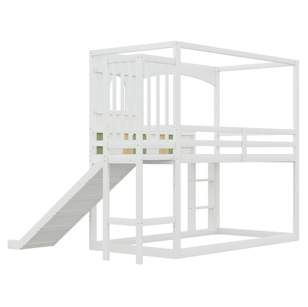 ETAGENBETT 90/200 cm mit Rutsche, Sicherheitsleiter und hausförmigem Rahmen, Weiß - Weiß, Holzwerkstoff (90/200cm) - Redom