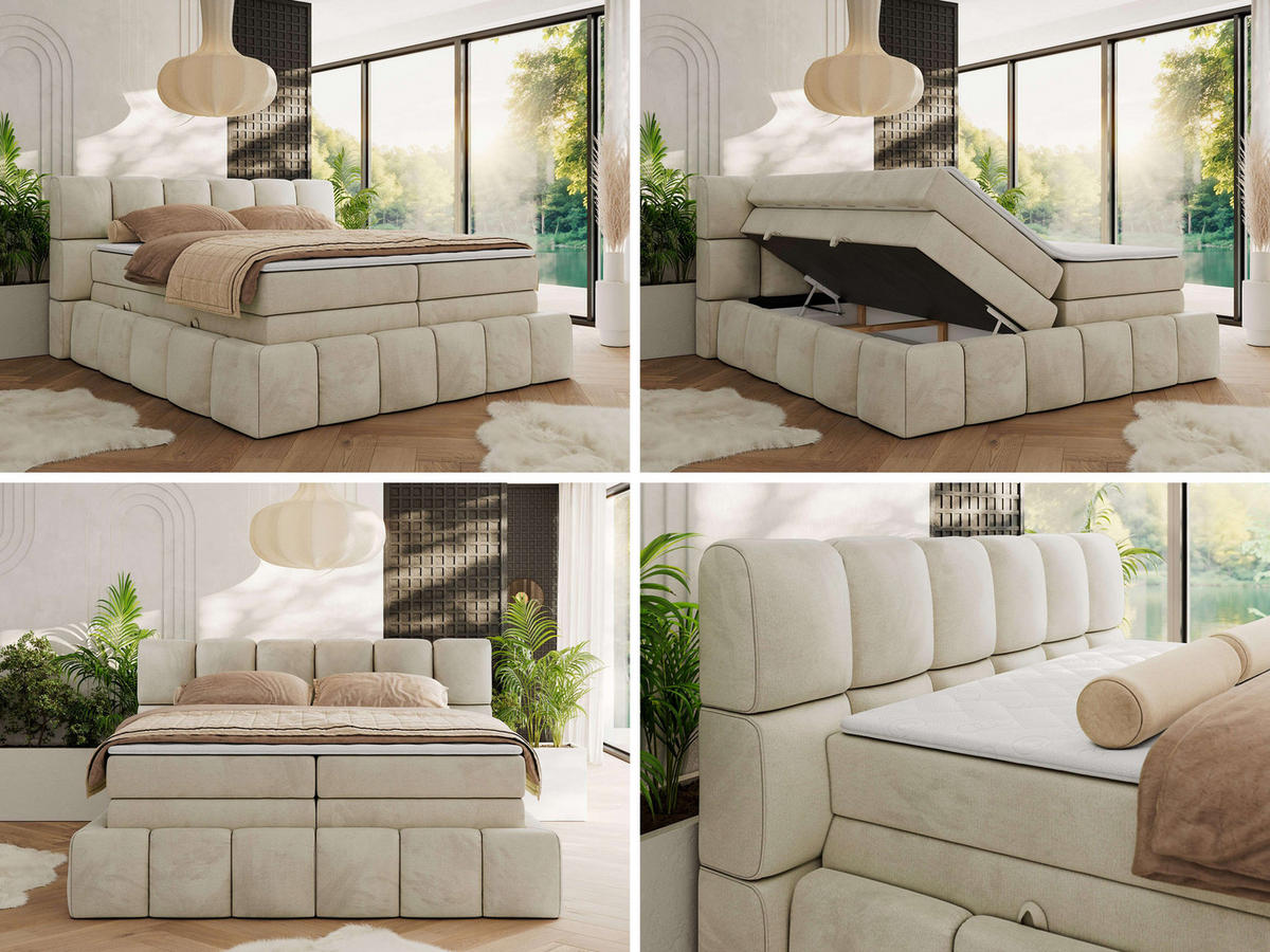 BOXSPRINGBETT NIRA KING 180/200 Beige Velvet - H3 - Beige, Holz/Textil (180/200cm) - MKS