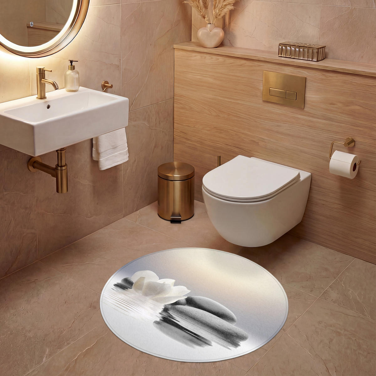 WC PŘEDLOŽKA Kameny - Lotos - Bílý - Voda - Zen 70x70 cm - bílá, textil/plast (70/1cm) - OnlyWow