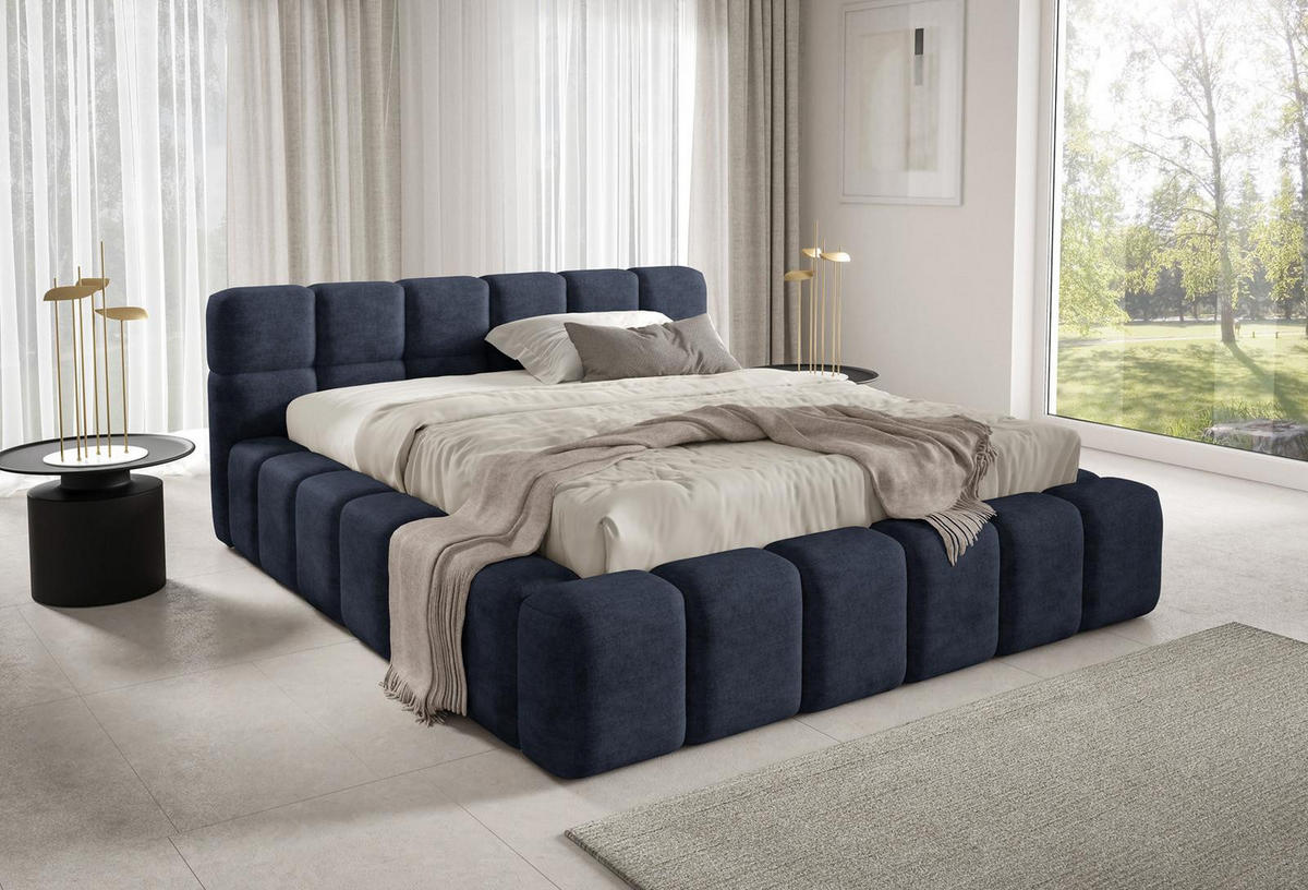 POLSTERBETT NUBO Premium 160x200 cm mit Bettkasten – PERFECT HARMONY 77 - Dunkelblau, Holz (160/200cm) - Dekori_Interiors