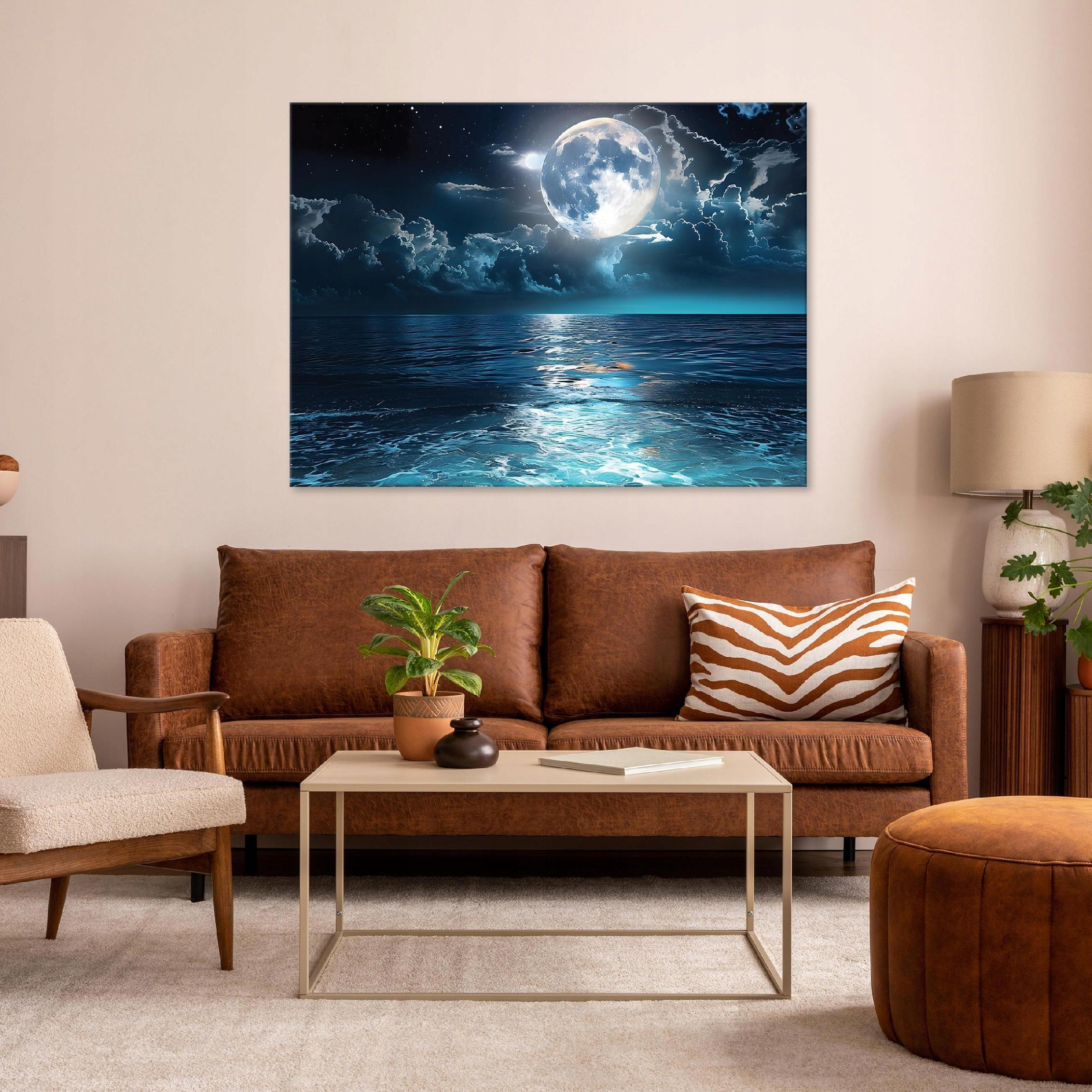 LEINWAND BILDER Meer Mond 100x70 - Multicolor, Holzwerkstoff (100/70cm) - Wallarena