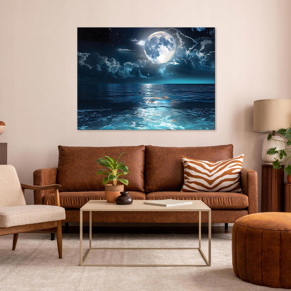 LEINWAND BILDER Meer Mond 100x70 - Multicolor, Holzwerkstoff (100/70cm) - Wallarena