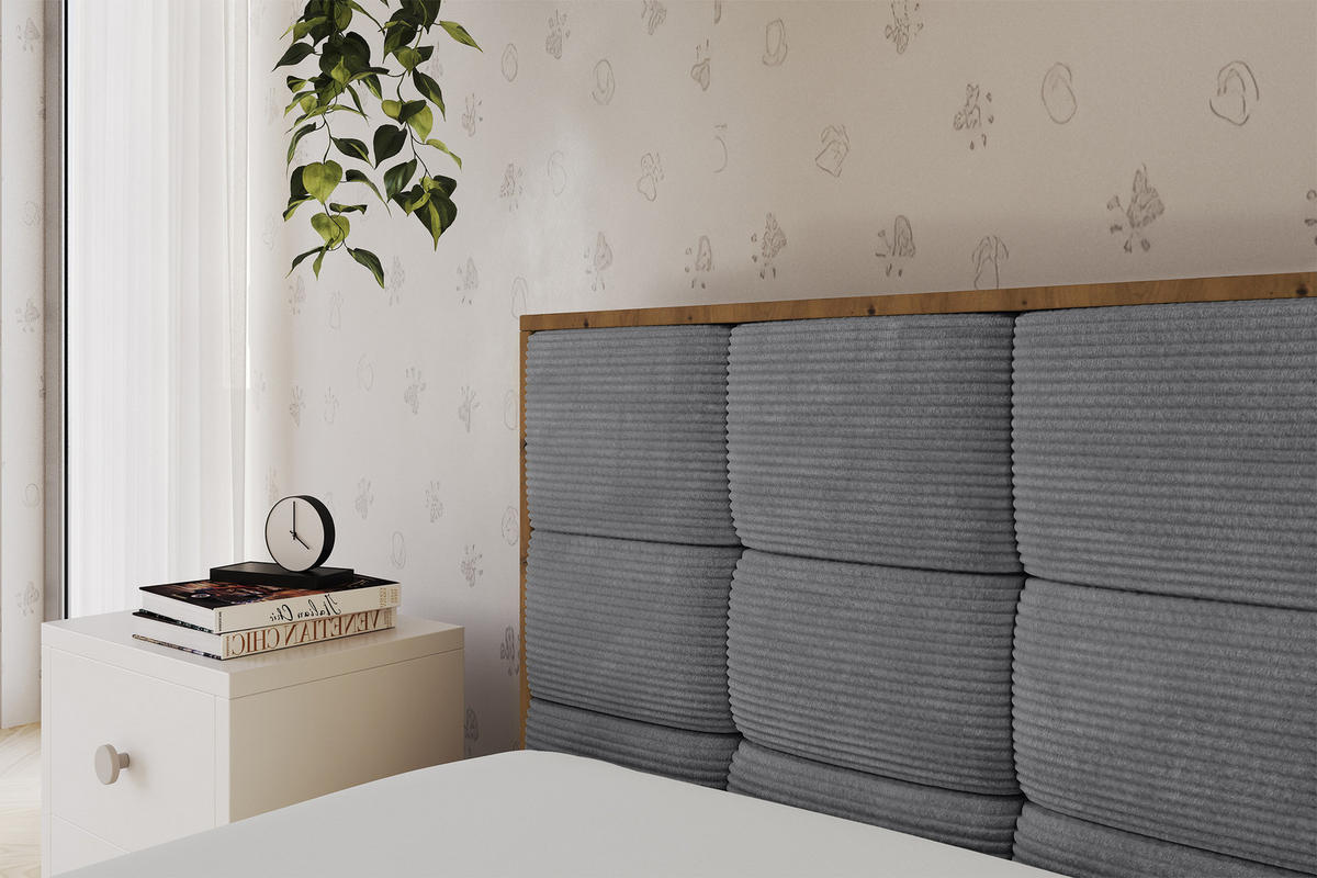 EINZELLBETT Jugendbett mit Bettkasten, Rechts - SOVY 100x200 Dunkelgrau - Schieferfarben, Holzwerkstoff/Textil (100/200cm) - ALTDECOR