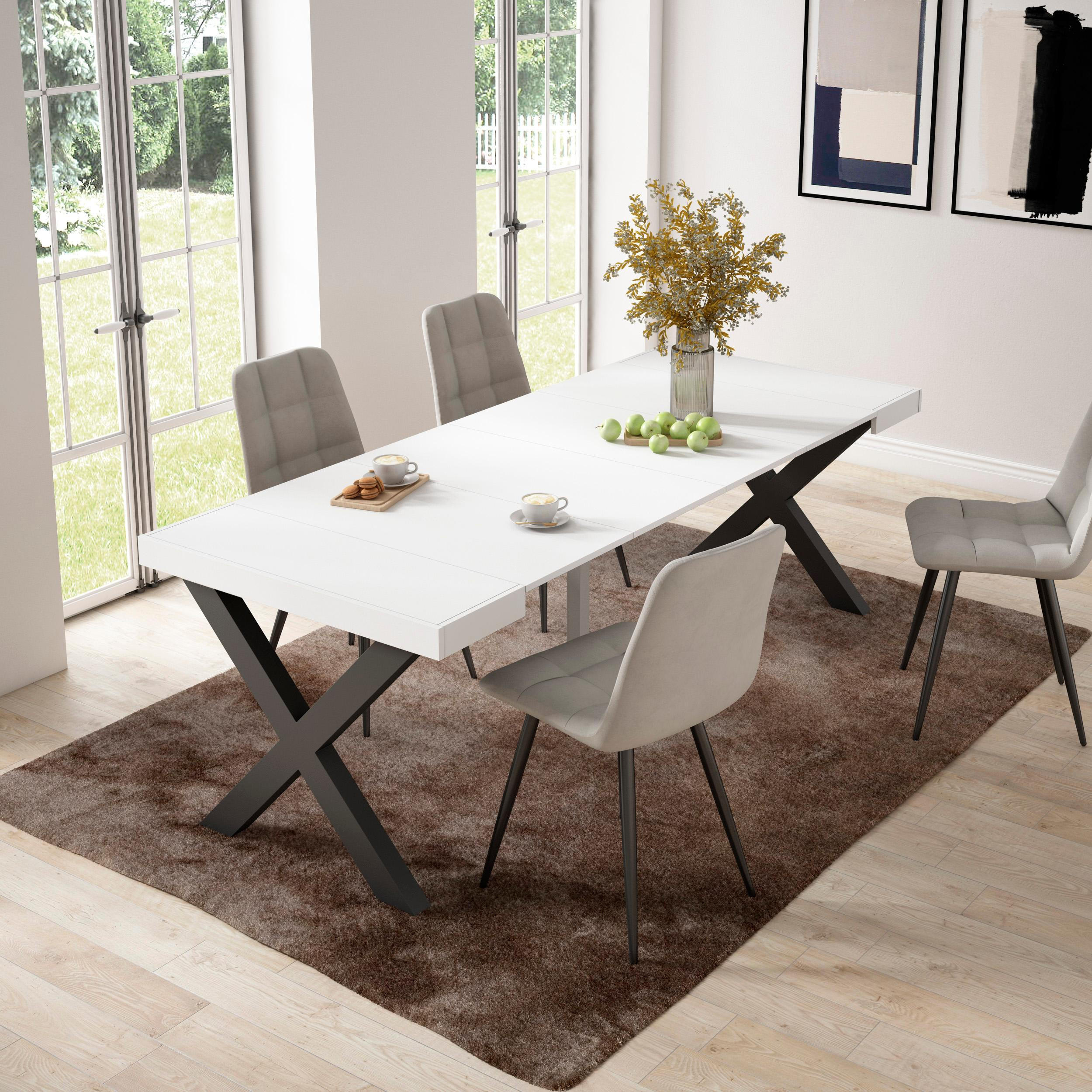 KONSOLENTISCH ausziehbar 58 bis 222cm, für 10 Gäste, weiß, 90/58/73cm - Weiß, Holzwerkstoff (90/222/73cm) - Skraut Home