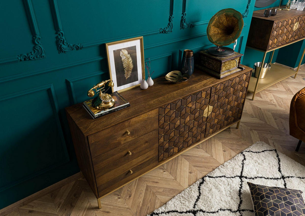 SIDEBOARD Mango 180x40x77 braun geölt DIAMOND #210 - Braun, Holz (180/77/40cm) - Massivmoebel24