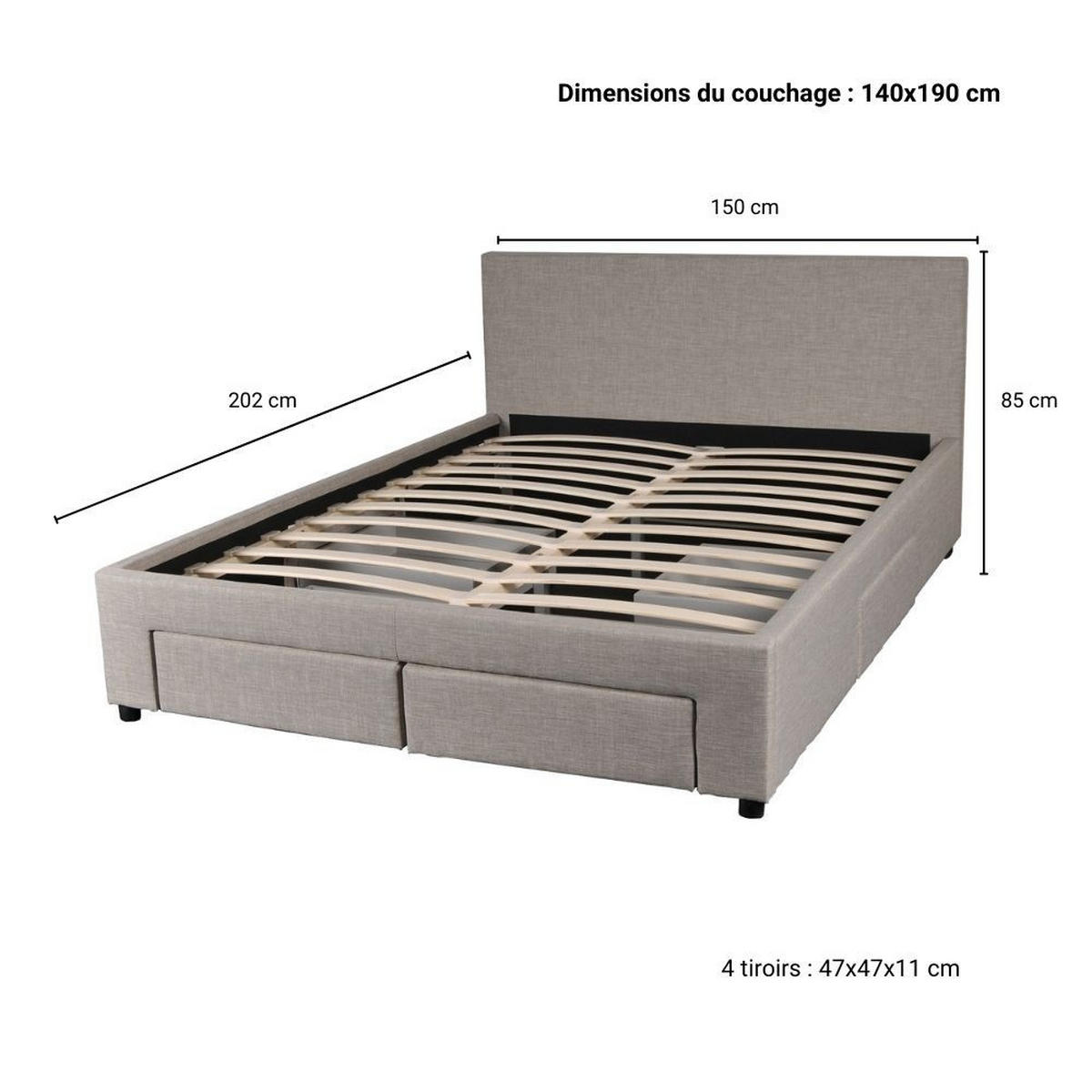 BETT LUGANO mit Schubladen / Bett 140x190 - Hellgrau - Grau, Holzwerkstoff (140/190cm) - Weber Industries